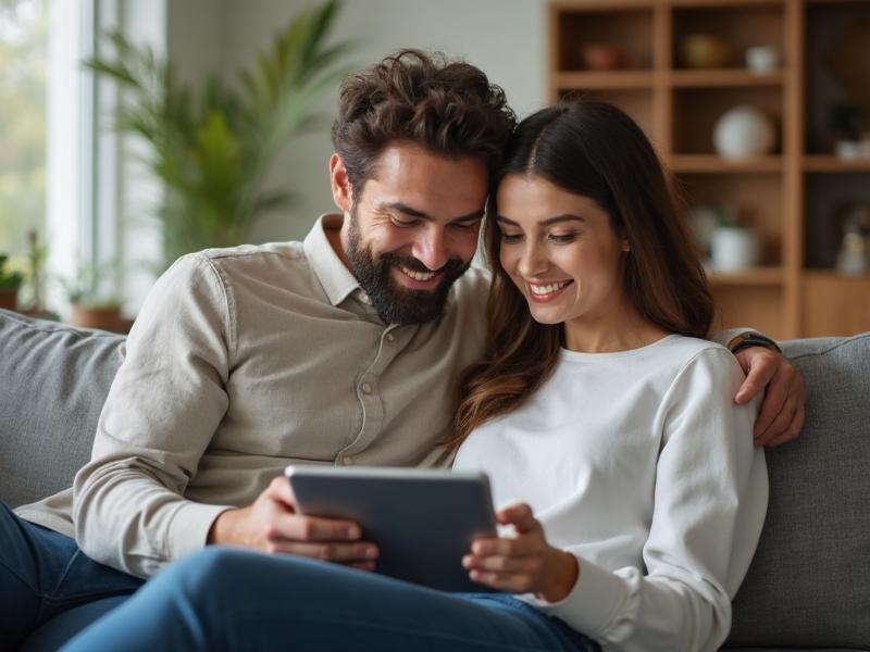 Happy Australian couple using our comparison service